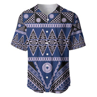 Vintage Bula Fiji Baseball Jersey Prussian Blue Tapa Masi Motif LT9 Blue - Polynesian Pride