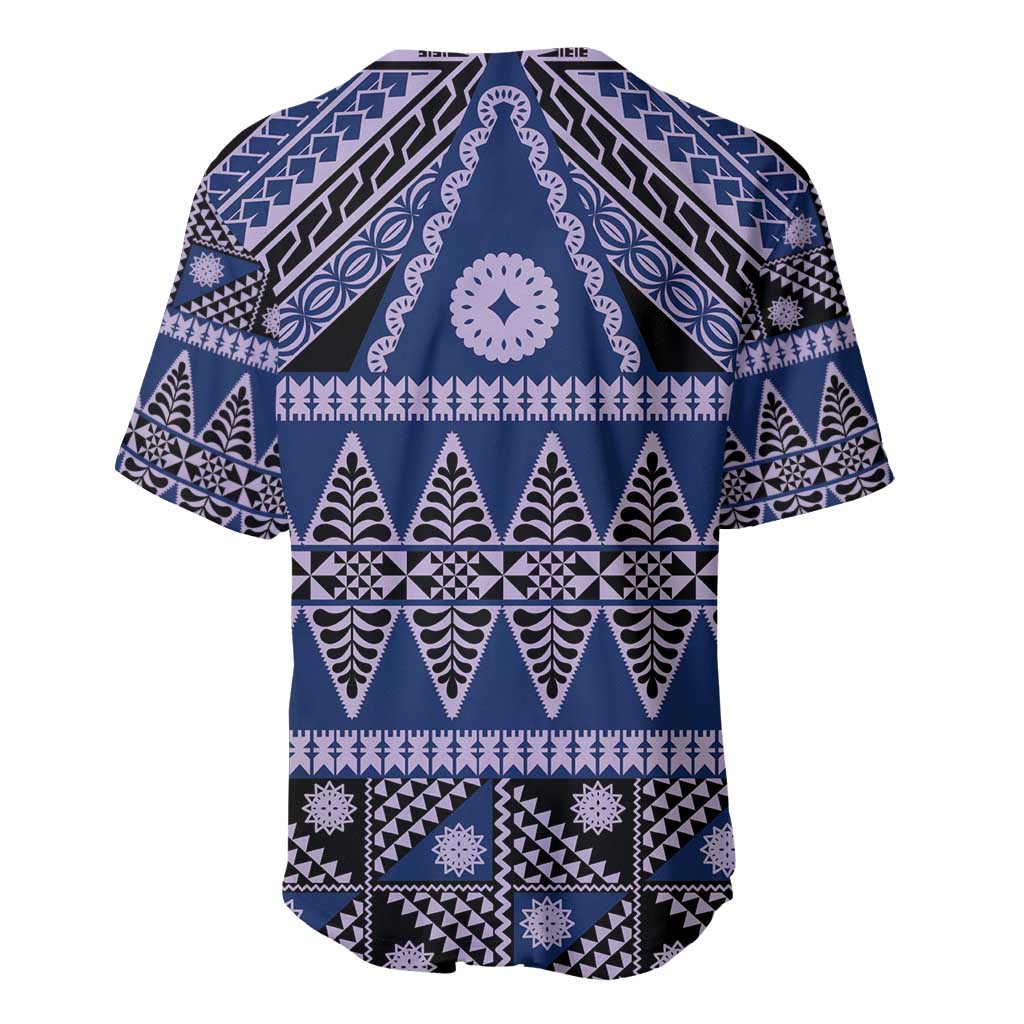 Vintage Bula Fiji Baseball Jersey Prussian Blue Tapa Masi Motif LT9 - Polynesian Pride