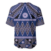 Vintage Bula Fiji Baseball Jersey Prussian Blue Tapa Masi Motif LT9 - Polynesian Pride