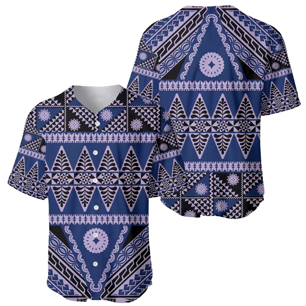 Vintage Bula Fiji Baseball Jersey Prussian Blue Tapa Masi Motif LT9 - Polynesian Pride