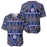 Vintage Bula Fiji Baseball Jersey Prussian Blue Tapa Masi Motif LT9 - Polynesian Pride