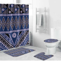 Vintage Bula Fiji Bathroom Set Prussian Blue Tapa Masi Motif LT9 Bathroom Set (4 pcs) Blue - Polynesian Pride