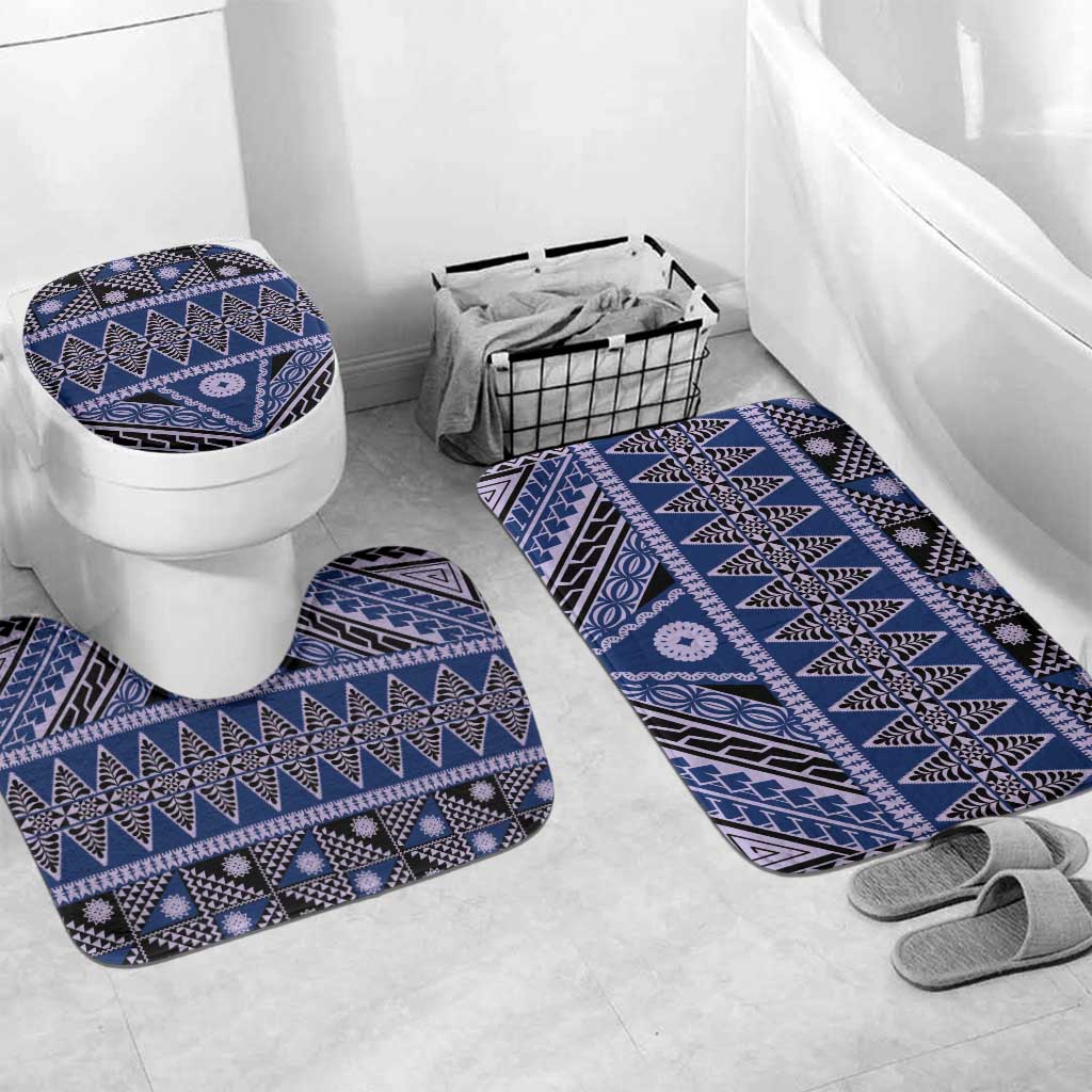 Vintage Bula Fiji Bathroom Set Prussian Blue Tapa Masi Motif LT9 Mat Set Only (3 pcs) One Size Blue - Polynesian Pride