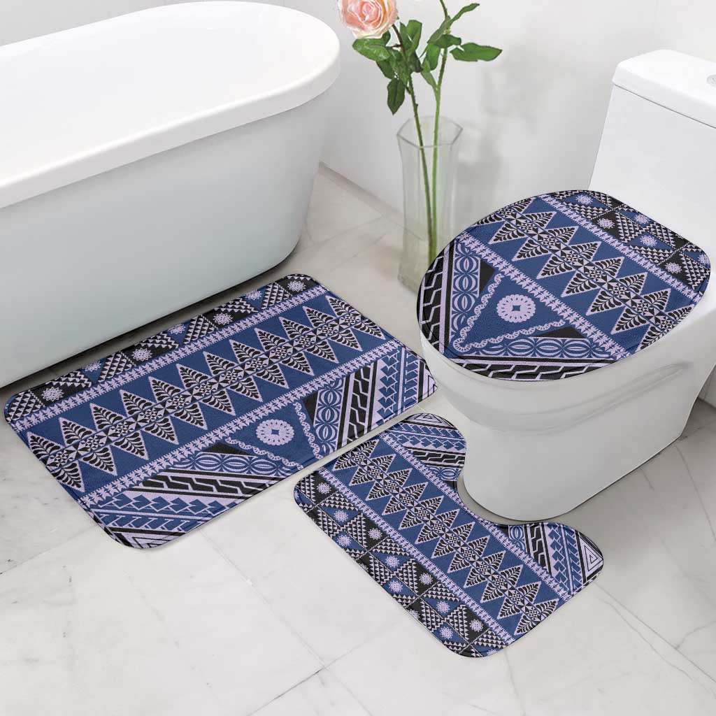 Vintage Bula Fiji Bathroom Set Prussian Blue Tapa Masi Motif LT9 - Polynesian Pride