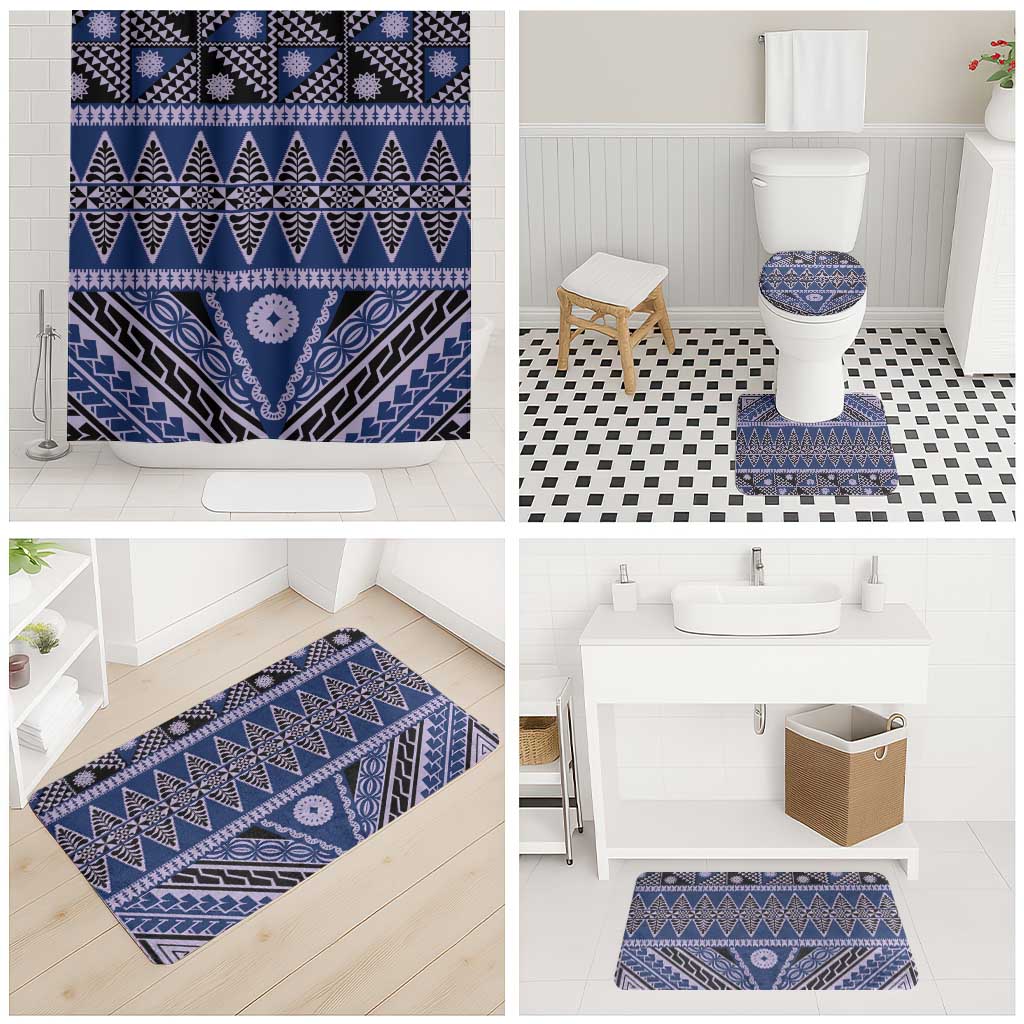 Vintage Bula Fiji Bathroom Set Prussian Blue Tapa Masi Motif LT9 - Polynesian Pride