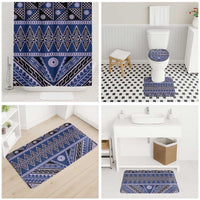 Vintage Bula Fiji Bathroom Set Prussian Blue Tapa Masi Motif LT9 - Polynesian Pride