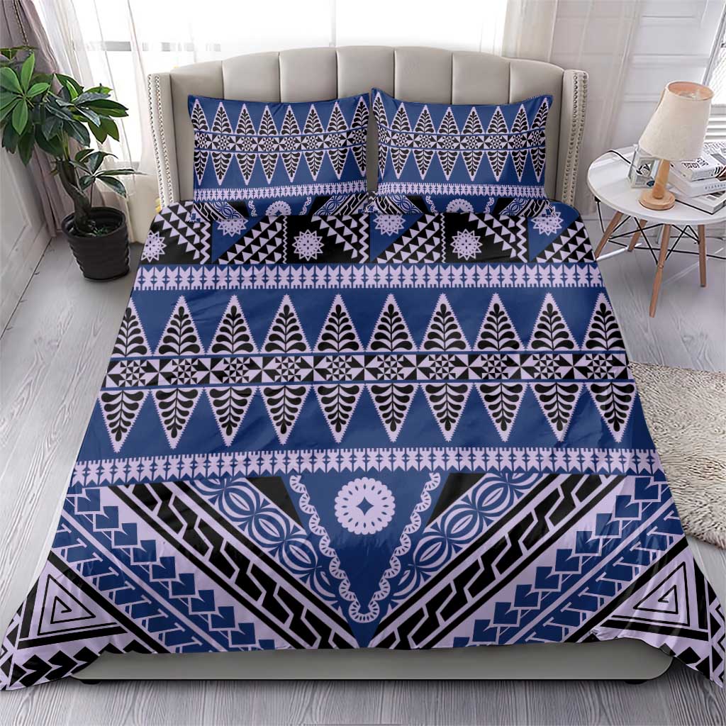 Vintage Bula Fiji Bedding Set Prussian Blue Tapa Masi Motif LT9 - Polynesian Pride