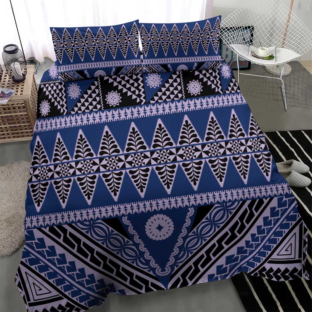 Vintage Bula Fiji Bedding Set Prussian Blue Tapa Masi Motif LT9 - Polynesian Pride