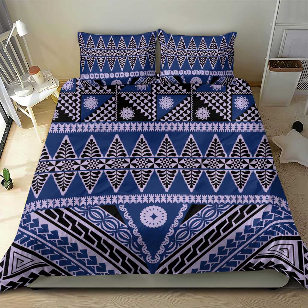 Vintage Bula Fiji Bedding Set Prussian Blue Tapa Masi Motif LT9 - Polynesian Pride