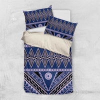Vintage Bula Fiji Bedding Set Prussian Blue Tapa Masi Motif LT9 US Twin 172cm x 218cm Blue - Polynesian Pride