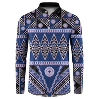 Vintage Bula Fiji Button Sweatshirt Prussian Blue Tapa Masi Motif LT9 Blue - Polynesian Pride