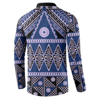 Vintage Bula Fiji Button Sweatshirt Prussian Blue Tapa Masi Motif LT9 - Polynesian Pride