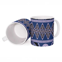 Vintage Bula Fiji Ceramic Mug Prussian Blue Tapa Masi Motif LT9 - Polynesian Pride