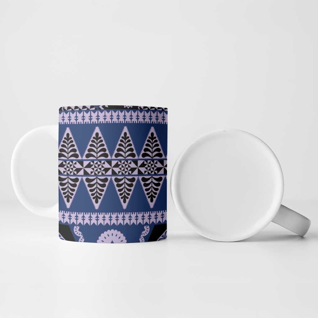 Vintage Bula Fiji Ceramic Mug Prussian Blue Tapa Masi Motif LT9 - Polynesian Pride