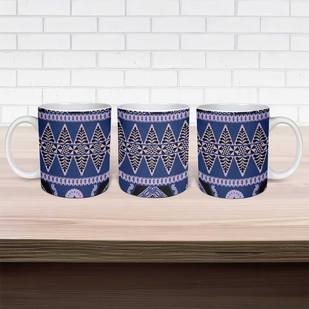Vintage Bula Fiji Ceramic Mug Prussian Blue Tapa Masi Motif LT9 - Polynesian Pride