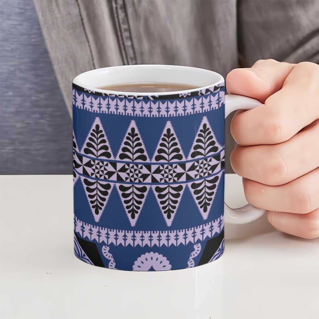 Vintage Bula Fiji Ceramic Mug Prussian Blue Tapa Masi Motif LT9 - Polynesian Pride