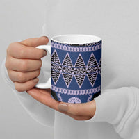 Vintage Bula Fiji Ceramic Mug Prussian Blue Tapa Masi Motif LT9 - Polynesian Pride
