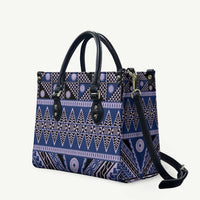 Vintage Bula Fiji Leather Bag Prussian Blue Tapa Masi Motif LT9 Blue - Polynesian Pride