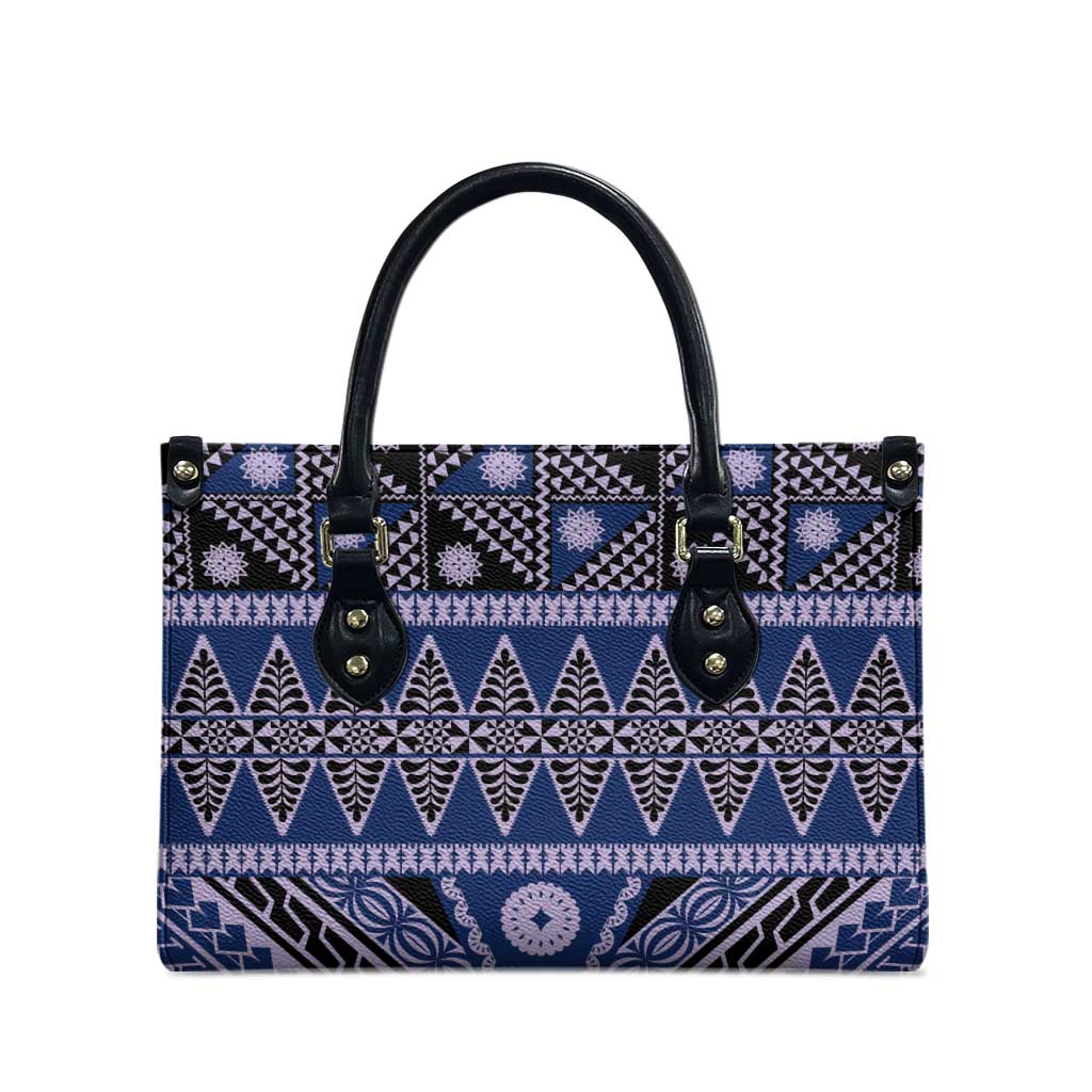 Vintage Bula Fiji Leather Bag Prussian Blue Tapa Masi Motif LT9 - Polynesian Pride
