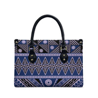 Vintage Bula Fiji Leather Bag Prussian Blue Tapa Masi Motif LT9 - Polynesian Pride