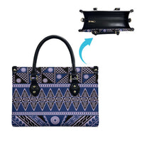 Vintage Bula Fiji Leather Bag Prussian Blue Tapa Masi Motif LT9 - Polynesian Pride