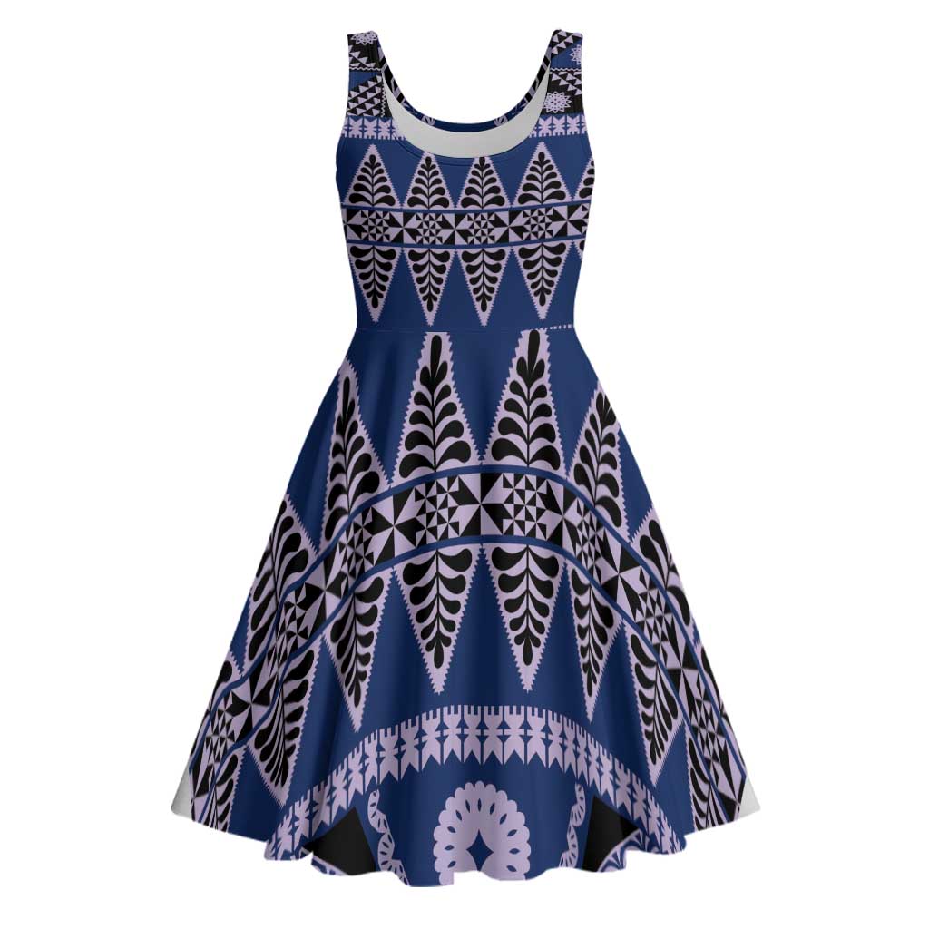 Vintage Bula Fiji Midi Dress Prussian Blue Tapa Masi Motif LT9 Blue - Polynesian Pride