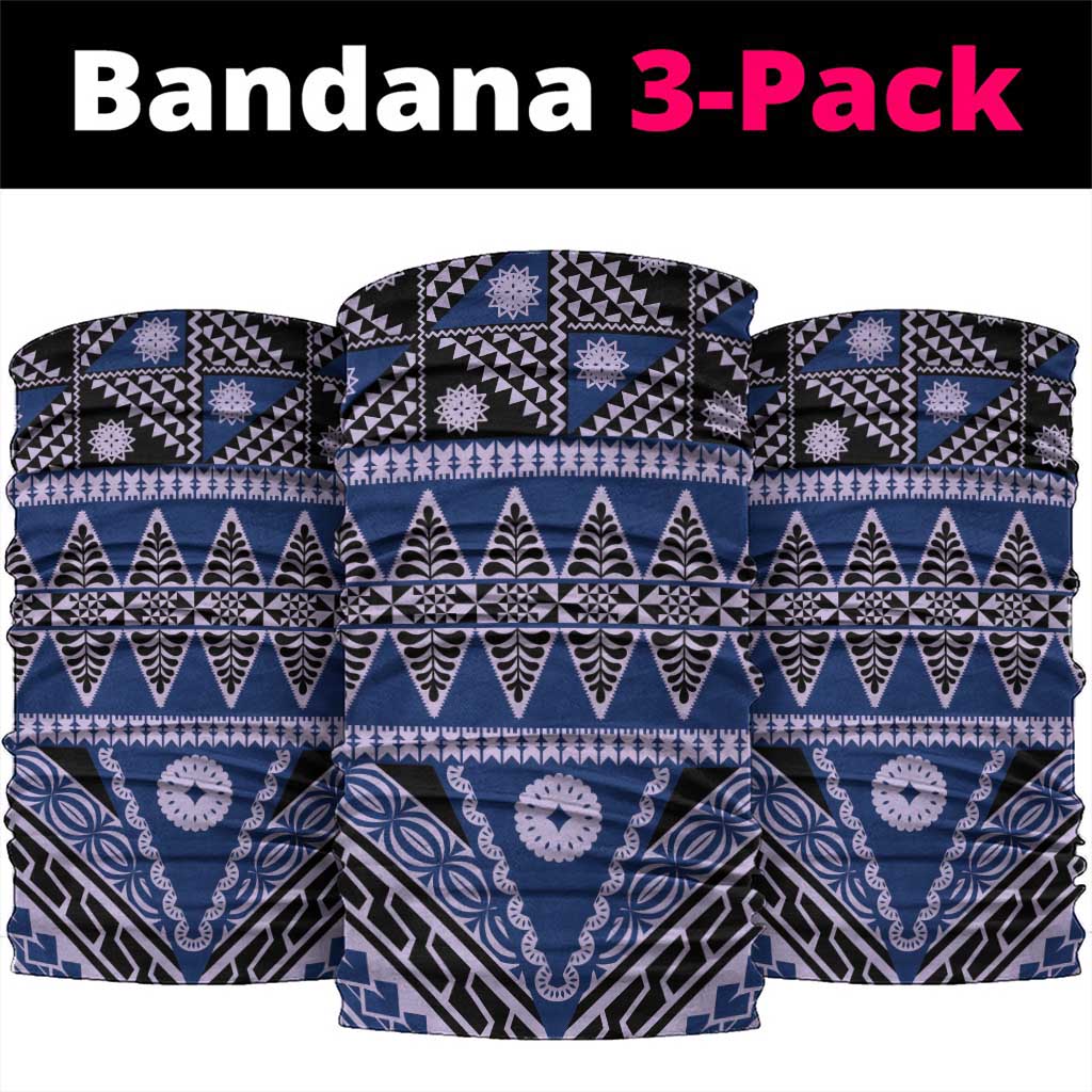 Vintage Bula Fiji Neck Gaiter Prussian Blue Tapa Masi Motif LT9 package One Size: 25*50cm Blue - Polynesian Pride