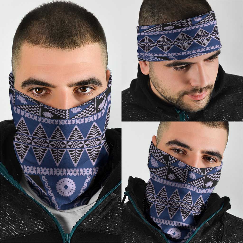 Vintage Bula Fiji Neck Gaiter Prussian Blue Tapa Masi Motif LT9 - Polynesian Pride