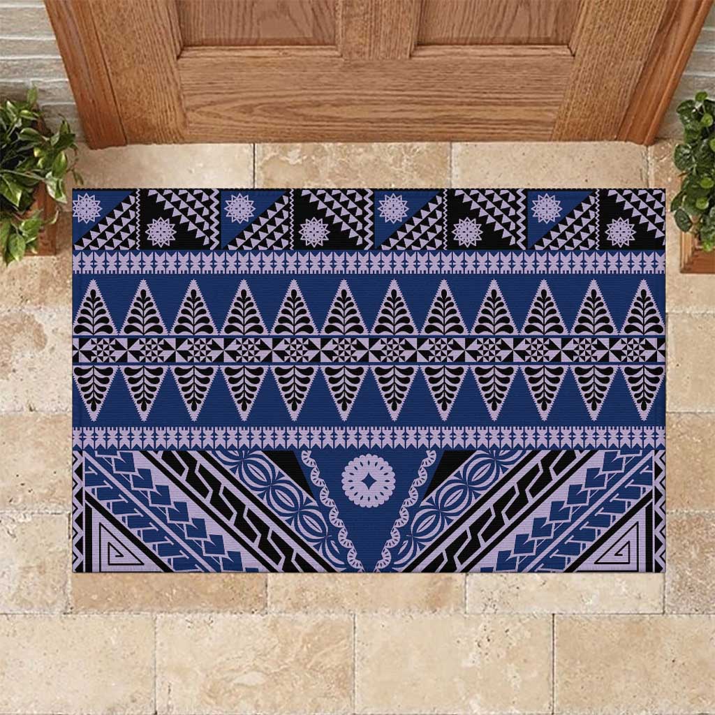 Vintage Bula Fiji Rubber Doormat Prussian Blue Tapa Masi Motif LT9 Blue - Polynesian Pride