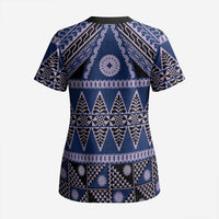 Vintage Bula Fiji Scrub Top Prussian Blue Tapa Masi Motif LT9 - Polynesian Pride