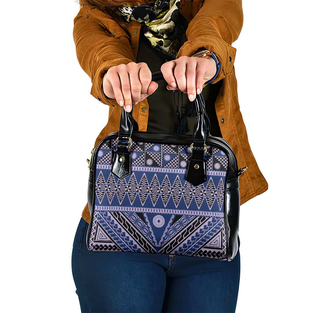 Vintage Bula Fiji Shoulder Handbag Prussian Blue Tapa Masi Motif LT9 One Size Blue - Polynesian Pride