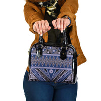 Vintage Bula Fiji Shoulder Handbag Prussian Blue Tapa Masi Motif LT9 One Size Blue - Polynesian Pride