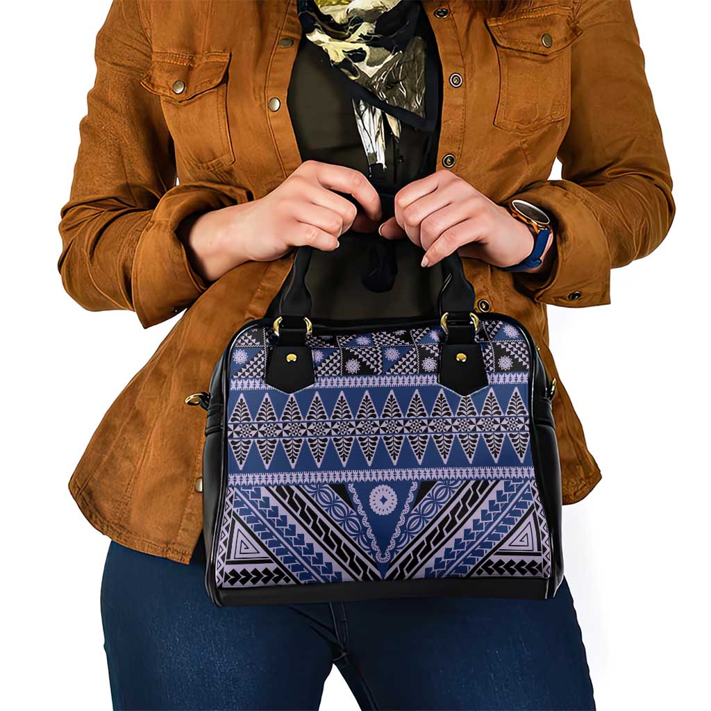 Vintage Bula Fiji Shoulder Handbag Prussian Blue Tapa Masi Motif LT9 - Polynesian Pride