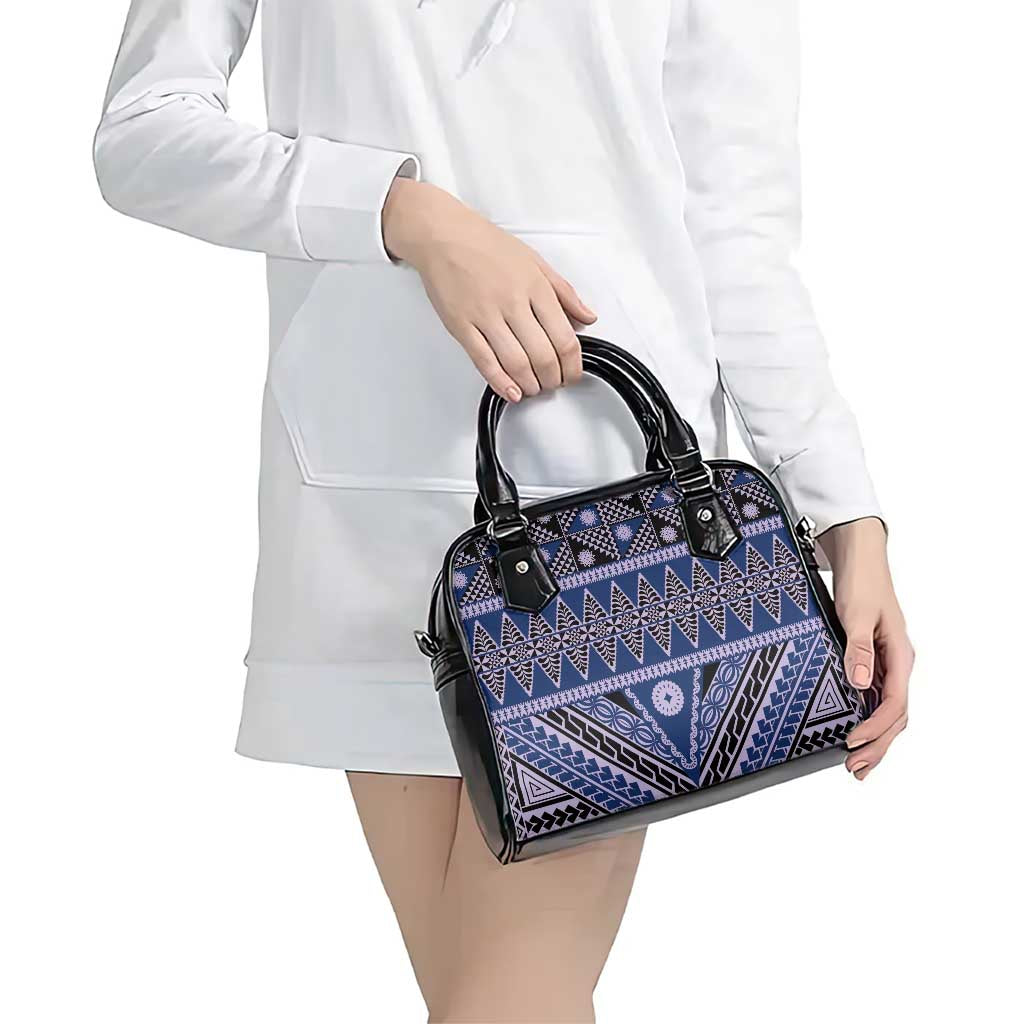 Vintage Bula Fiji Shoulder Handbag Prussian Blue Tapa Masi Motif LT9 - Polynesian Pride