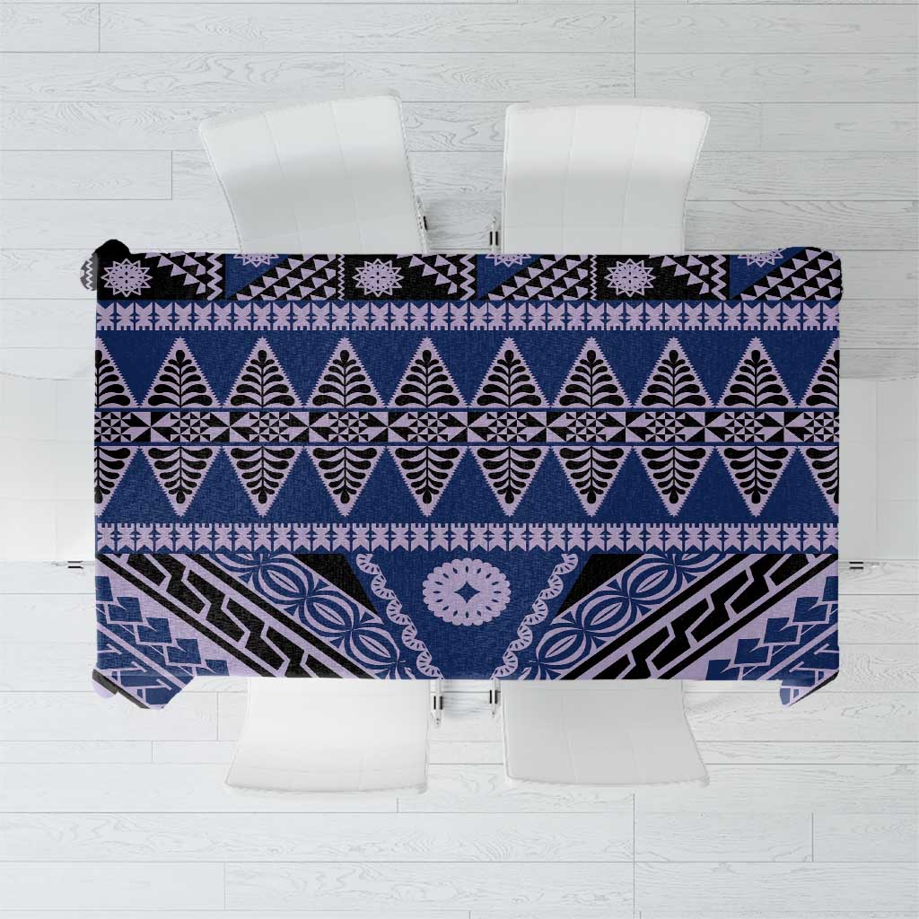 Vintage Bula Fiji Tablecloth Prussian Blue Tapa Masi Motif LT9 Blue - Polynesian Pride