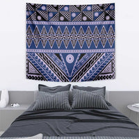 Vintage Bula Fiji Tapestry Prussian Blue Tapa Masi Motif LT9 - Polynesian Pride