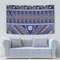 Vintage Bula Fiji Tapestry Prussian Blue Tapa Masi Motif LT9 - Polynesian Pride