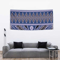 Vintage Bula Fiji Tapestry Prussian Blue Tapa Masi Motif LT9 - Polynesian Pride