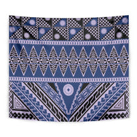 Vintage Bula Fiji Tapestry Prussian Blue Tapa Masi Motif LT9 - Polynesian Pride