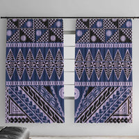Vintage Bula Fiji Window Curtain Prussian Blue Tapa Masi Motif LT9 With Hooks Blue - Polynesian Pride
