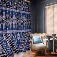 Vintage Bula Fiji Window Curtain Prussian Blue Tapa Masi Motif LT9 - Polynesian Pride