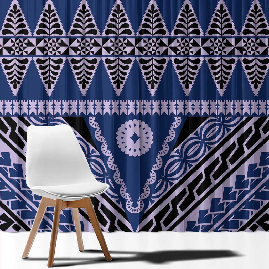 Vintage Bula Fiji Window Curtain Prussian Blue Tapa Masi Motif LT9 - Polynesian Pride