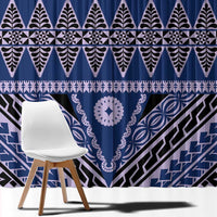 Vintage Bula Fiji Window Curtain Prussian Blue Tapa Masi Motif LT9 - Polynesian Pride