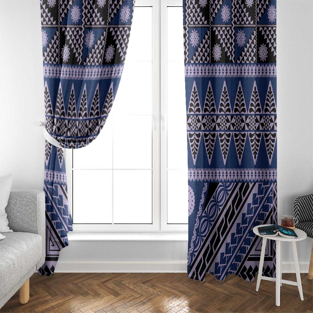 Vintage Bula Fiji Window Curtain Prussian Blue Tapa Masi Motif LT9 - Polynesian Pride