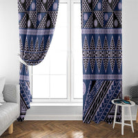 Vintage Bula Fiji Window Curtain Prussian Blue Tapa Masi Motif LT9 - Polynesian Pride