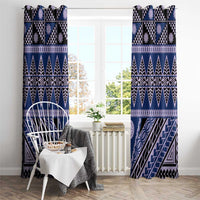 Vintage Bula Fiji Window Curtain Prussian Blue Tapa Masi Motif LT9 - Polynesian Pride
