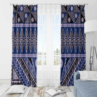 Vintage Bula Fiji Window Curtain Prussian Blue Tapa Masi Motif LT9 - Polynesian Pride