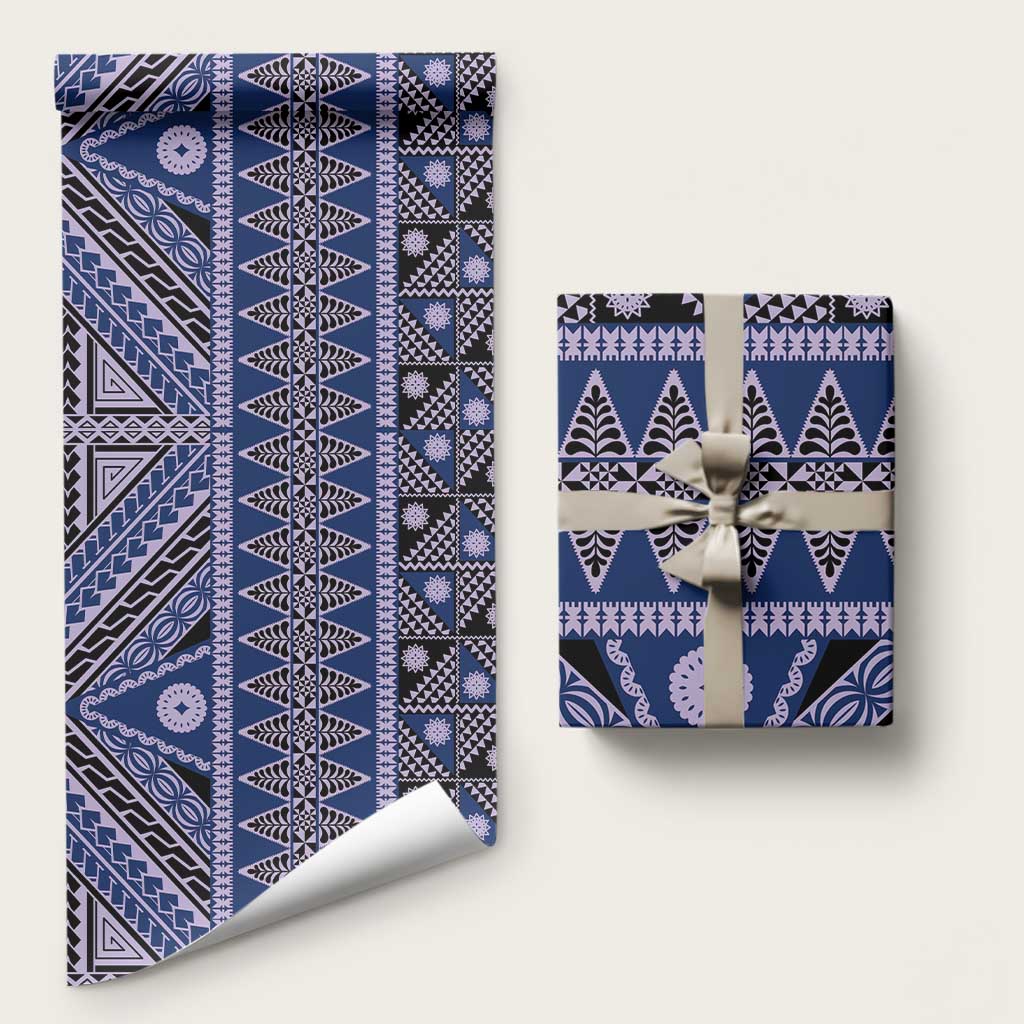 Vintage Bula Fiji Wrapping Paper Prussian Blue Tapa Masi Motif LT9 58" × 23" Blue - Polynesian Pride