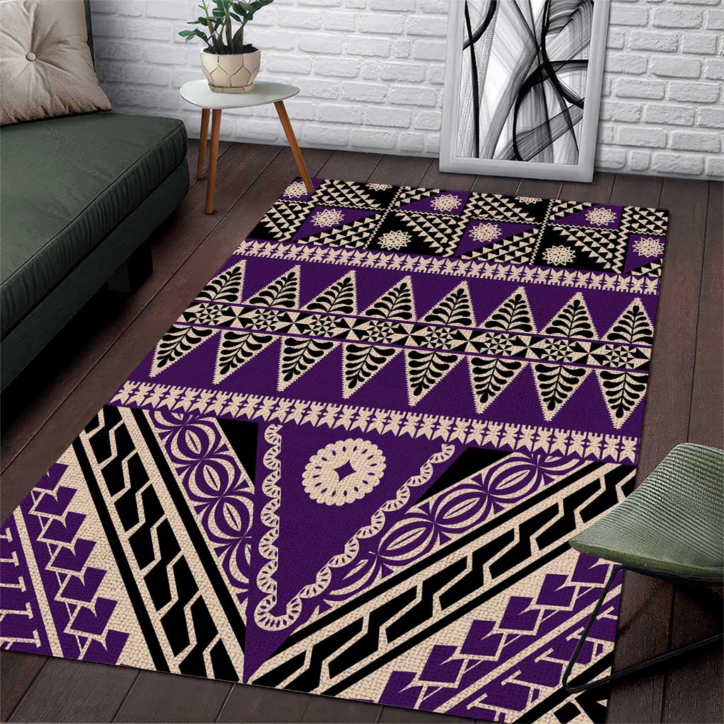 Vintage Bula Fiji Area Rug Purple Tapa Masi Motif LT9 Purple - Polynesian Pride