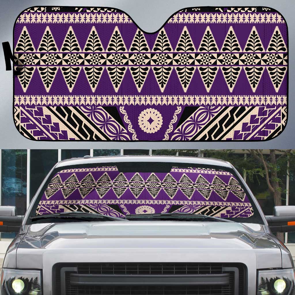 Vintage Bula Fiji Auto Sun Shade Purple Tapa Masi Motif LT9 Purple - Polynesian Pride